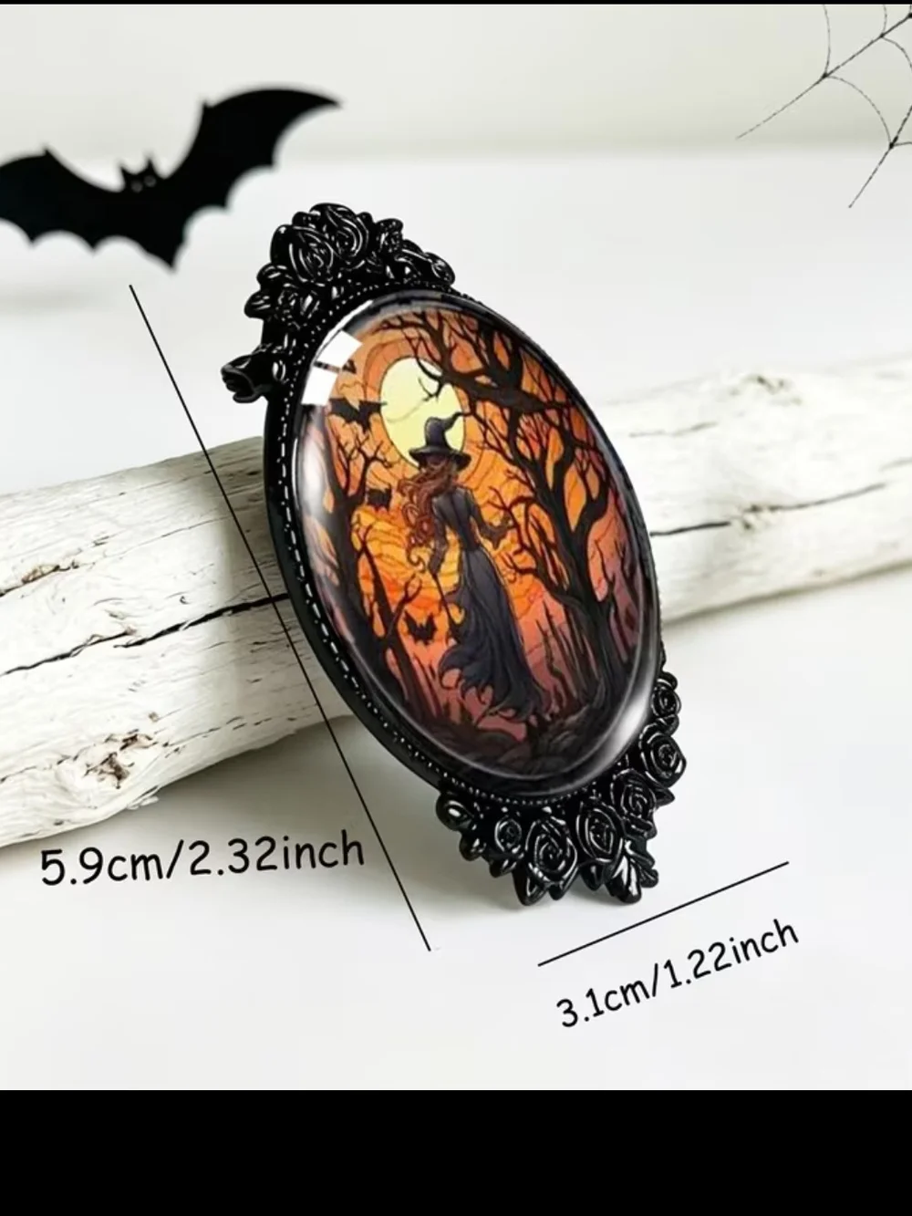 Halloween Witch Oval Wall Art in Black Frame - Orange and Black